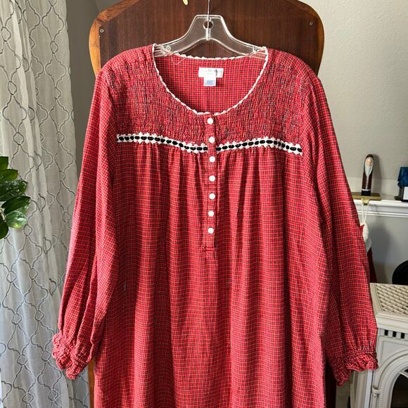 Fundamentals Nightgown Womens 2X Red Plaid Vintage Heavy Grandma Cottagecore - Picture 2 of 9